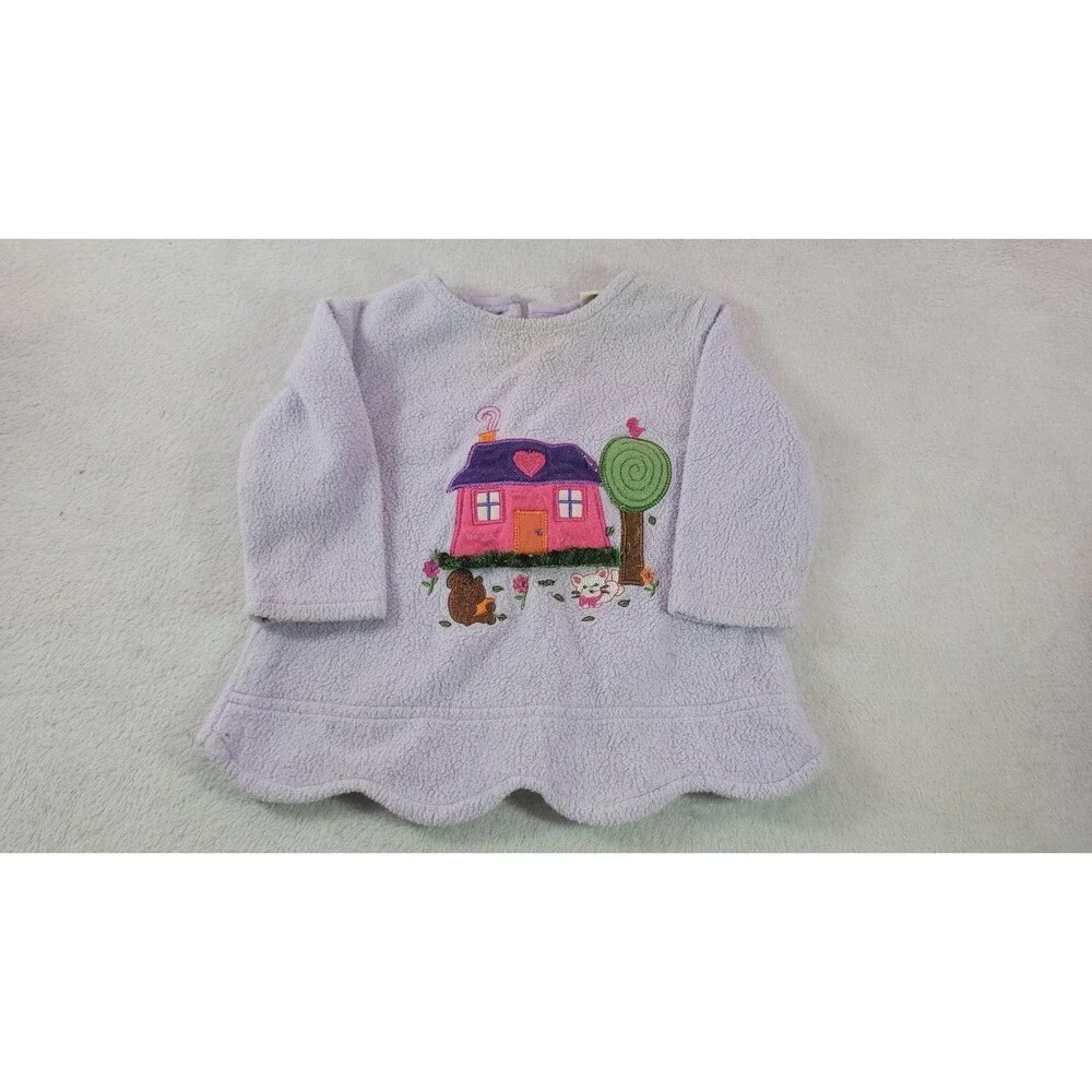 Vtg B.T. Kids Baby Girl Fleece Sweater 12M Embroidered House Tree Flowers 90s